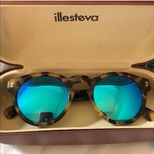 Illesteva Tortoise Frame With Blue Mirrored Lenses